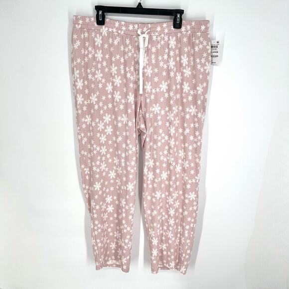 Charter Club NWT Women's PJ Pants Relaxed Fit Size XL Chalk Rose Snowflake - Picture 1 of 7